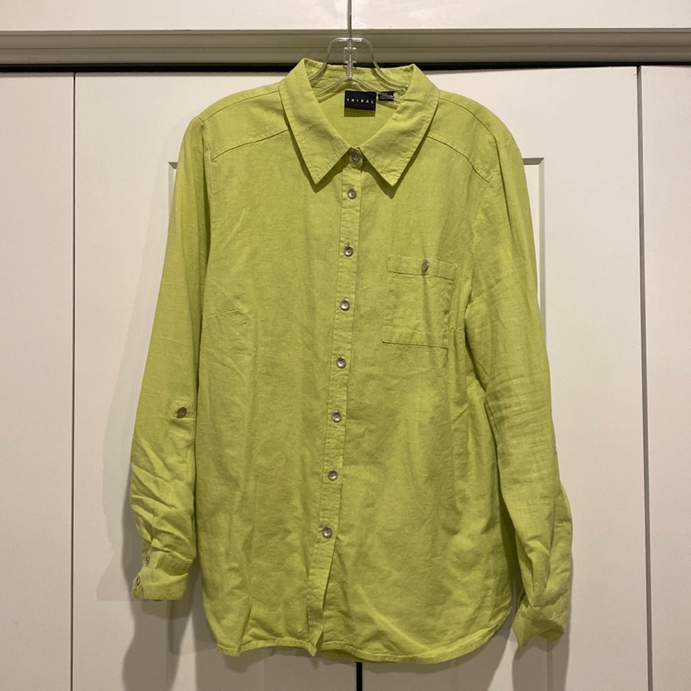 Tribal Lime Green Button-Up Blouse